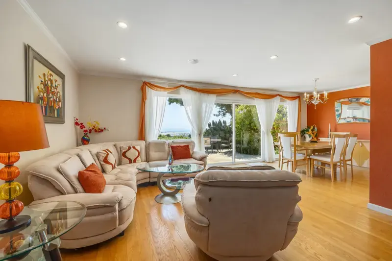 Living room with a bay view at 3341 Crestmoor Drive, a San Bruno home